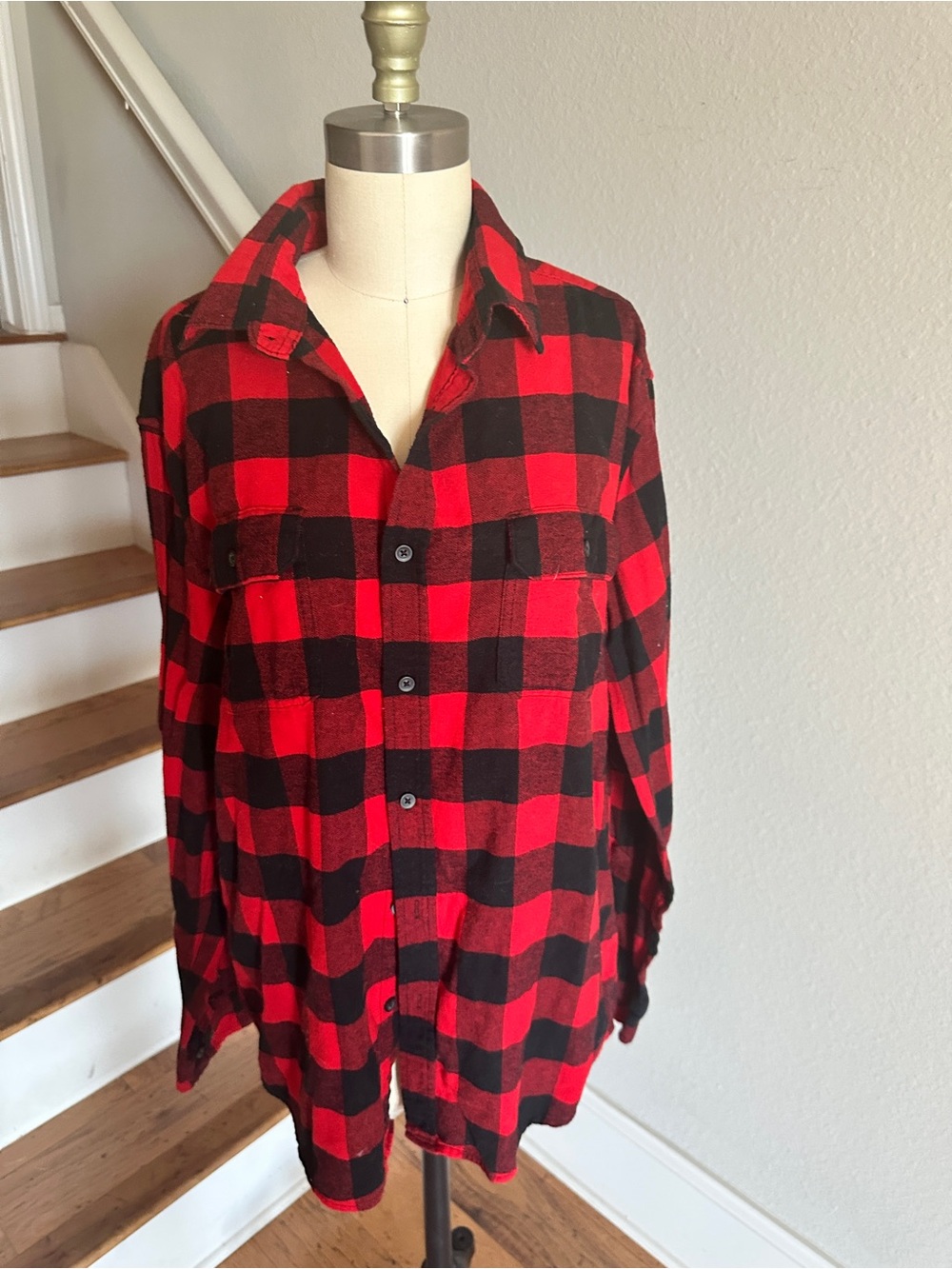 Goodfellow & Co Men's Vintage MidWeight Long Sleeve Flannel Shirt CrimsonCheck - Picture 2 of 5